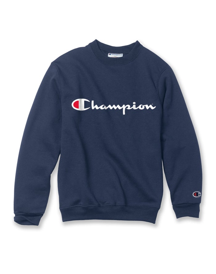 Champion Double Dry Script Logo Erkek Çocuk Sweatshirt Lacivert ( CUVFJO689 )